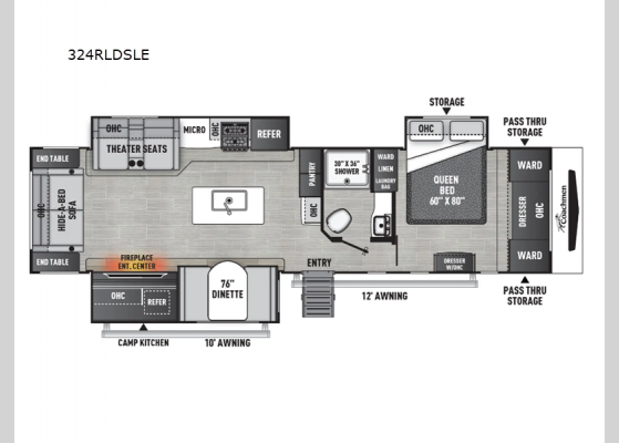 Floorplan - 2024 Freedom Express Maple Leaf Edition 324RLDSLE Travel Trailer