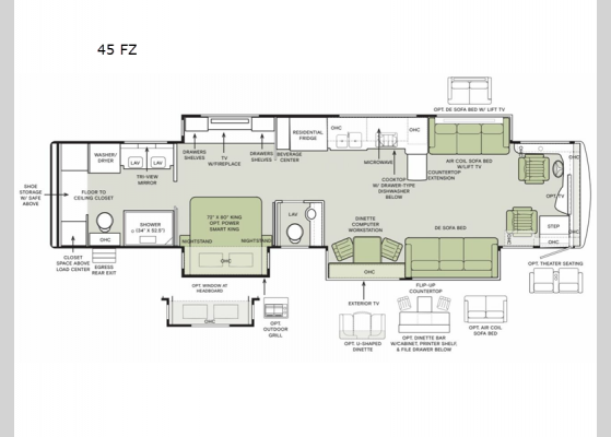 Floorplan - 2025 Zephyr 45 FZ Motor Home Class A - Diesel