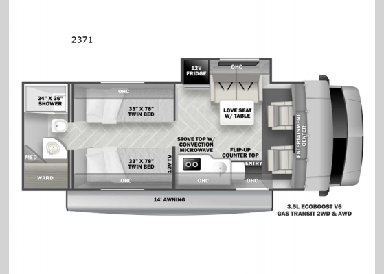 Floorplan - 2024 Forester TS 2371 Motor Home Class C