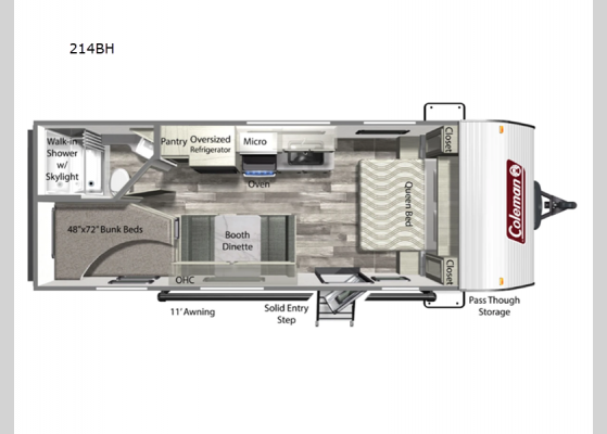 Floorplan - 2024 Coleman Lantern LT Series 214BH Travel Trailer