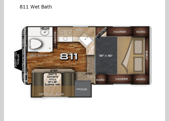 Floorplan - 2024 Arctic Fox Camper 811 Wet Bath Truck Camper