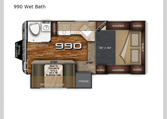 Floorplan - 2024 Arctic Fox Camper 990 Wet Bath Truck Camper