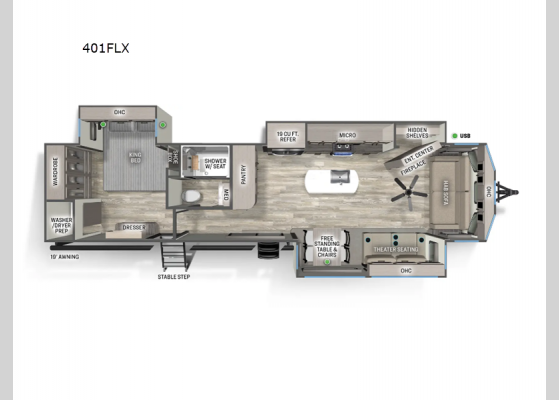 Floorplan - 2024 Sandpiper Destination Trailers 401FLX Destination Trailer