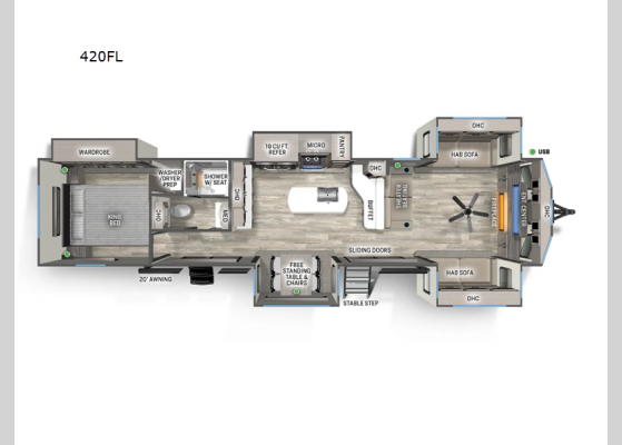 Floorplan - 2024 Sandpiper Destination Trailers 420FL Destination Trailer