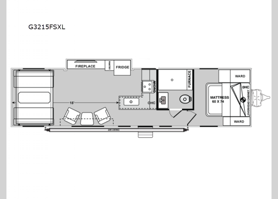 Floorplan - 2025 Genesis Supreme G3215FSXL Toy Hauler Travel Trailer