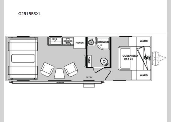 Floorplan - 2025 Genesis Supreme G2515FSXL Toy Hauler Travel Trailer