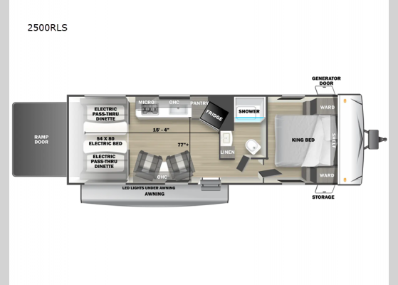 Floorplan - 2024 Shockwave 2500RLS Toy Hauler Travel Trailer