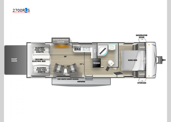 Floorplan - 2024 Shockwave 2700RLS Toy Hauler Travel Trailer