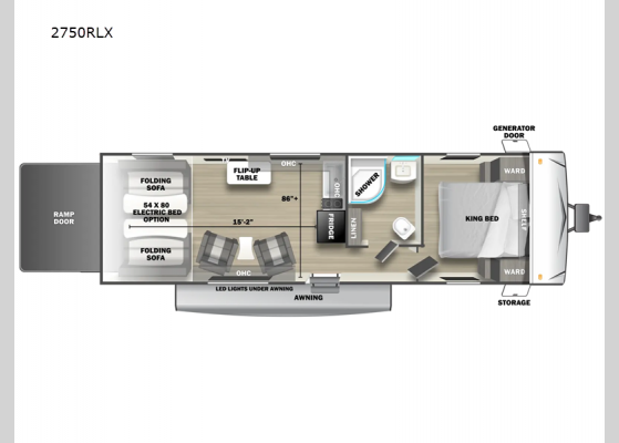 Floorplan - 2024 Shockwave 2750RLX Toy Hauler Travel Trailer