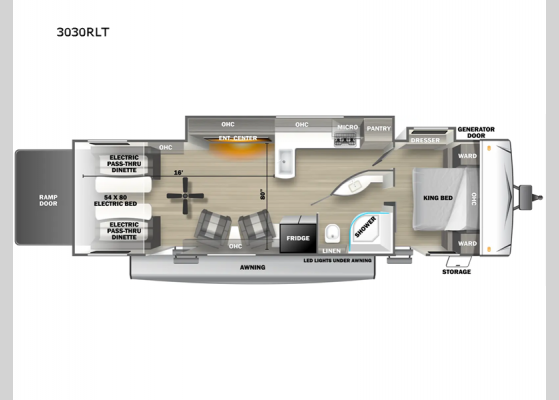 Floorplan - 2024 Shockwave 3030RLT Toy Hauler Travel Trailer