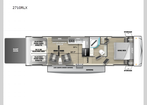 Floorplan - 2024 Shockwave 2710RLX Toy Hauler Fifth Wheel