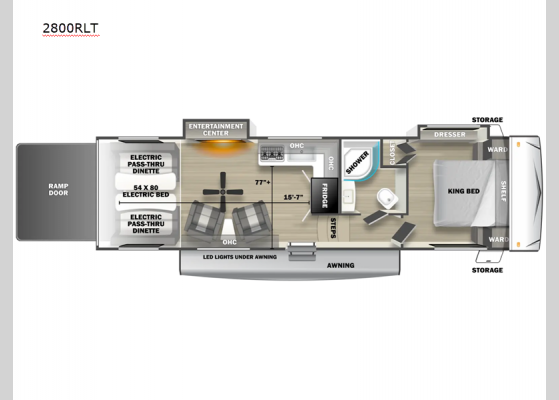 Floorplan - 2024 Shockwave 2800RLT Toy Hauler Fifth Wheel