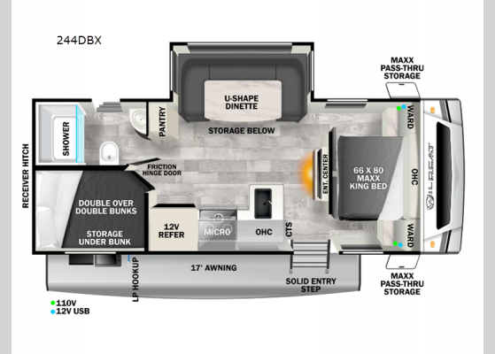 Floorplan - 2024 Wildcat ONE 244DBX Travel Trailer