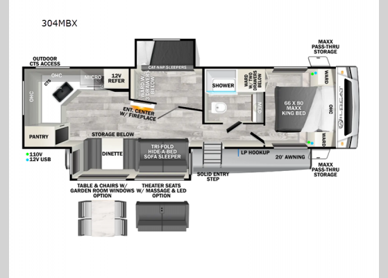 Floorplan - 2024 Wildcat ONE 304MBX Travel Trailer