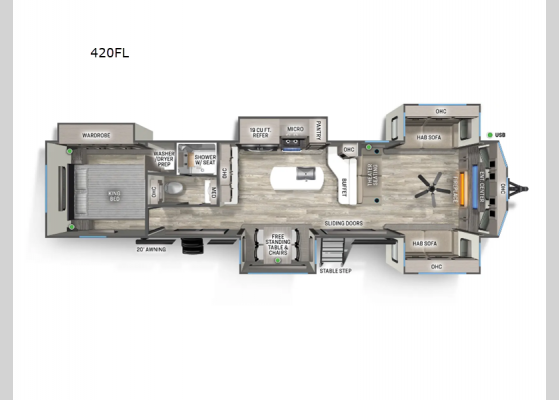 Floorplan - 2025 Sierra Destination Trailers 420FL Destination Trailer