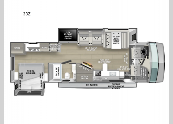 Floorplan - 2025 FR3 Plus 33Z Motor Home Class A