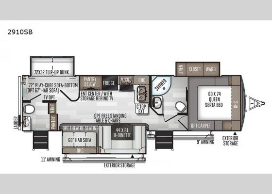 Floorplan - 2021 Rockwood Ultra Lite 2910SB Travel Trailer
