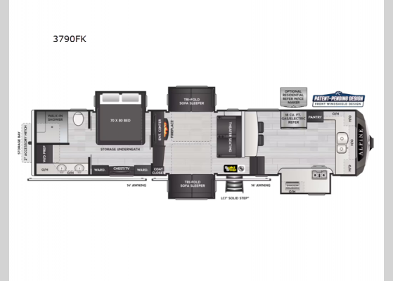 Floorplan - 2024 Alpine 3790FK Fifth Wheel
