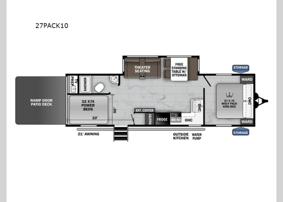Floorplan - 2024 Cherokee Wolf Pack 27PACK10 Toy Hauler Travel Trailer