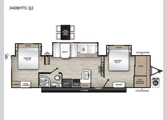 Floorplan - 2024 Aurora Sky Series 340BHTS Q2 Travel Trailer
