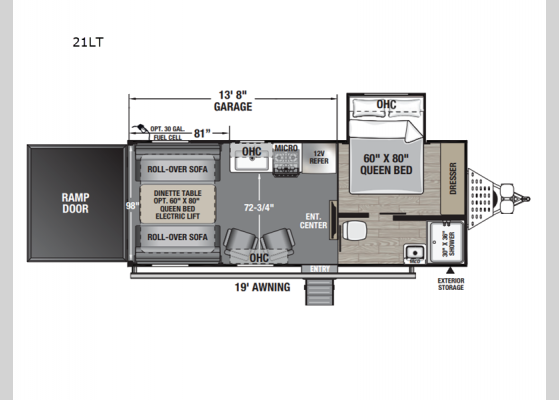 Floorplan - 2025 Adrenaline 21LT Toy Hauler Travel Trailer
