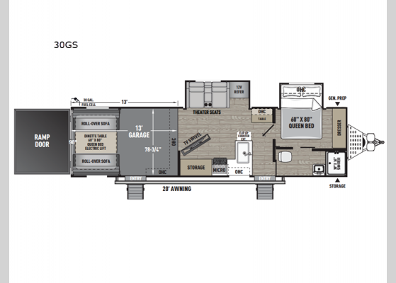 Floorplan - 2025 Adrenaline 30GS Toy Hauler Travel Trailer