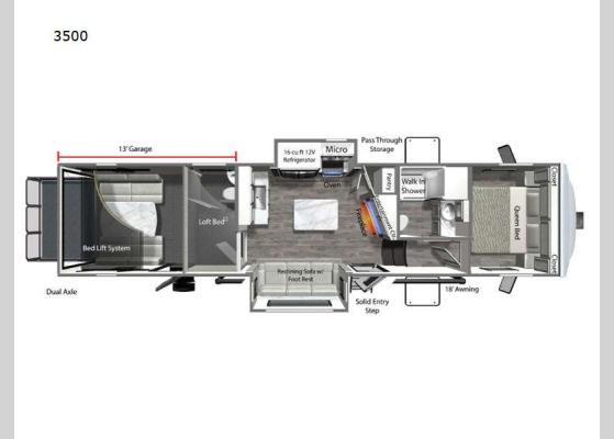 Floorplan - 2025 Voltage V-Series 3500 Toy Hauler Fifth Wheel