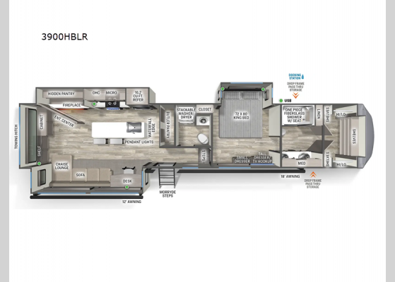 Floorplan - 2025 Sandpiper 3900HBLR Fifth Wheel