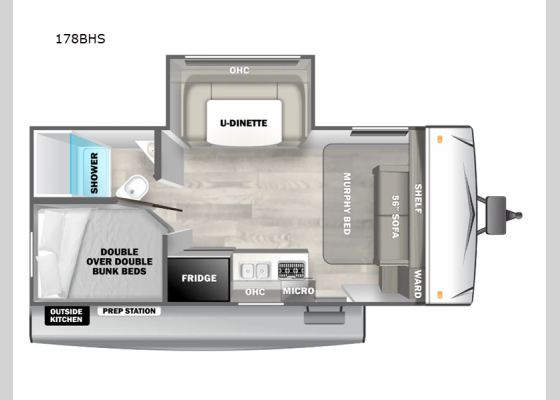 Floorplan - 2025 EVO Select 178BHS Travel Trailer