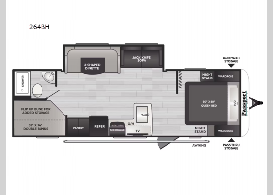 Floorplan - 2025 Passport Classic 264BH Travel Trailer