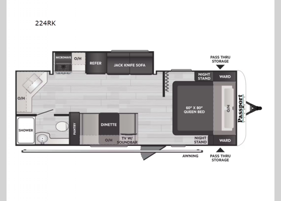 Floorplan - 2025 Passport Classic 224RK Travel Trailer