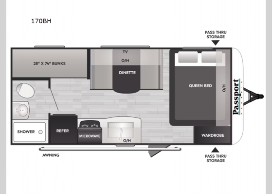Floorplan - 2025 Passport Classic 170BH Travel Trailer