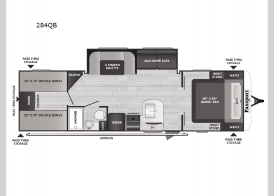 Floorplan - 2025 Passport Classic 284QB Travel Trailer