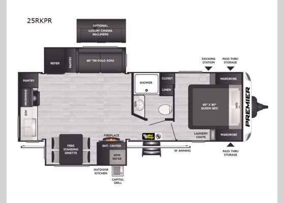 Floorplan - 2024 Premier Ultra Lite 25RKPR Travel Trailer