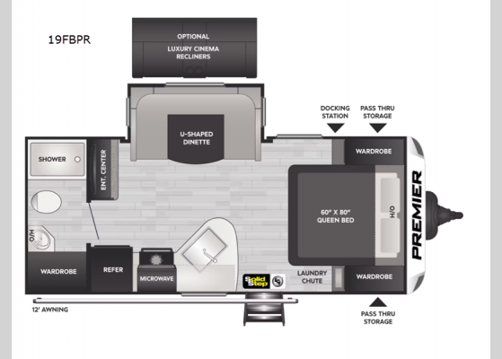 Floorplan - 2024 Premier Ultra Lite 19FBPR Travel Trailer