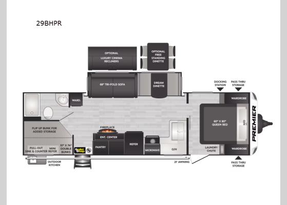 Floorplan - 2024 Premier Ultra Lite 29BHPR Travel Trailer