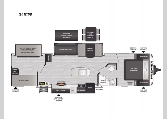 Floorplan - 2024 Premier Ultra Lite 34BIPR Travel Trailer