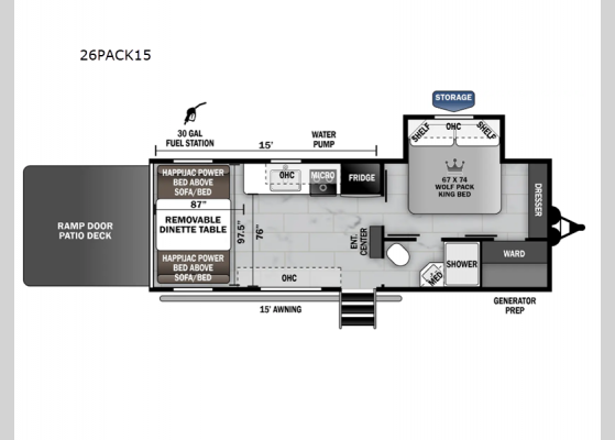 Floorplan - 2024 Cherokee Wolf Pack 26PACK15 Toy Hauler Travel Trailer