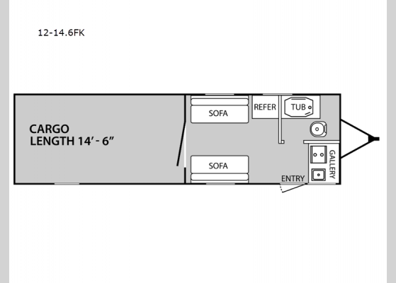 Floorplan - 2024 Overnighter 12-14.6 FK Toy Hauler Travel Trailer