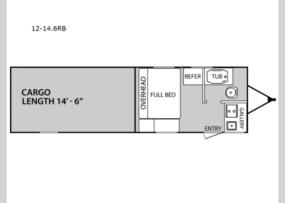 Floorplan - 2024 Overnighter 12-14.6 RB Toy Hauler Travel Trailer