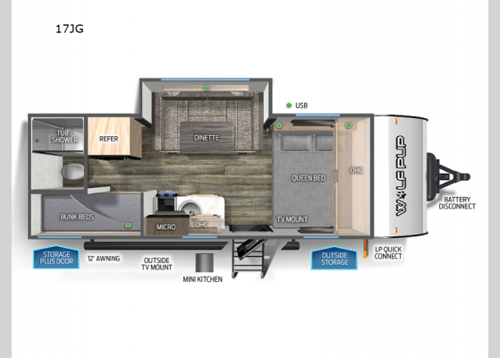 Floorplan - 2023 Cherokee Wolf Pup 17JG Travel Trailer