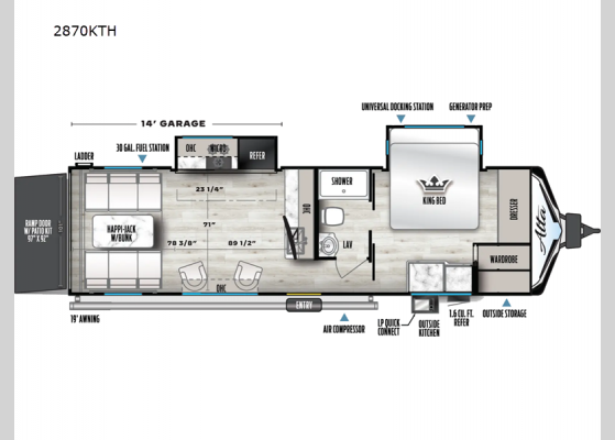 Floorplan - 2025 Alta 2870KTH Toy Hauler Travel Trailer