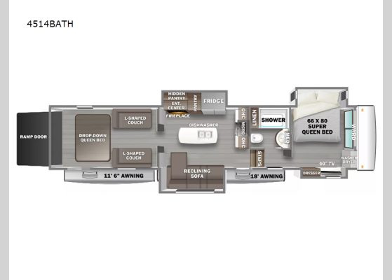 Floorplan - 2025 RiverStone 4514BATH Toy Hauler Fifth Wheel