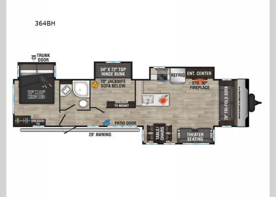 Floorplan - 2025 Sportsmen 364BH Destination Trailer