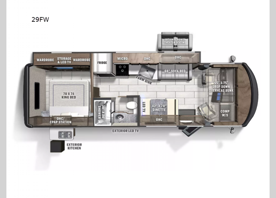 Floorplan - 2025 Mirada 29FW Motor Home Class A