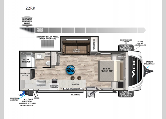 Floorplan - 2024 Vibe 22RK Travel Trailer