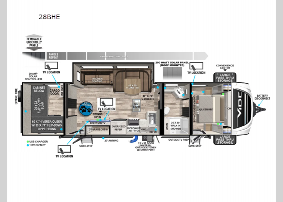 Floorplan - 2024 Vibe 28BHE Travel Trailer