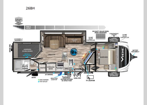 Floorplan - 2024 Vibe 26BH Travel Trailer