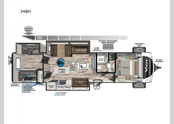 Floorplan - 2024 Vibe 34BH Travel Trailer