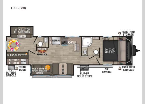 Floorplan - 2025 Connect C322BHK Travel Trailer